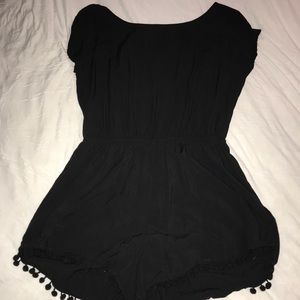 Black Romper with pom fringe